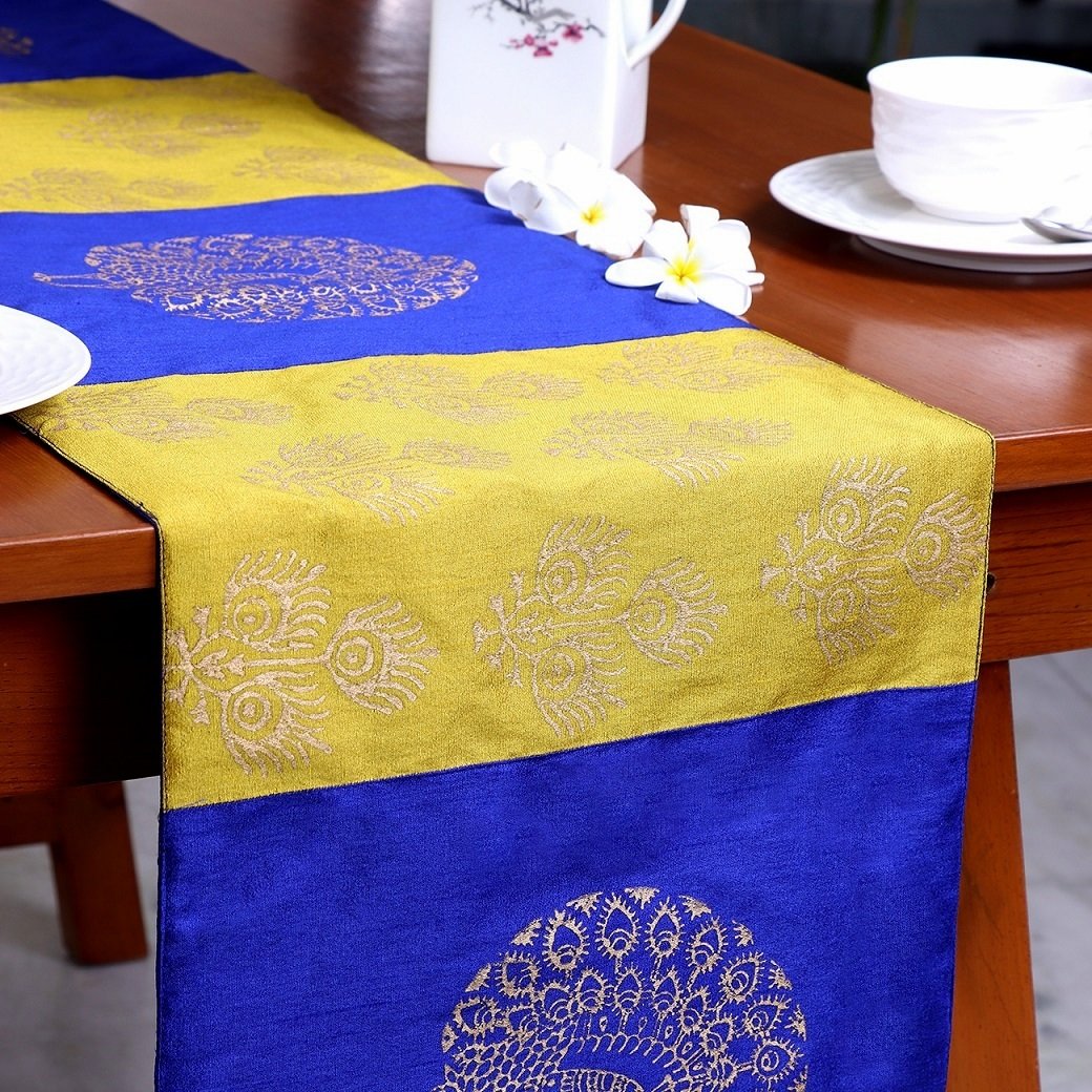 Mayur Pankh Block Printed Silk Table Runner - Image 3