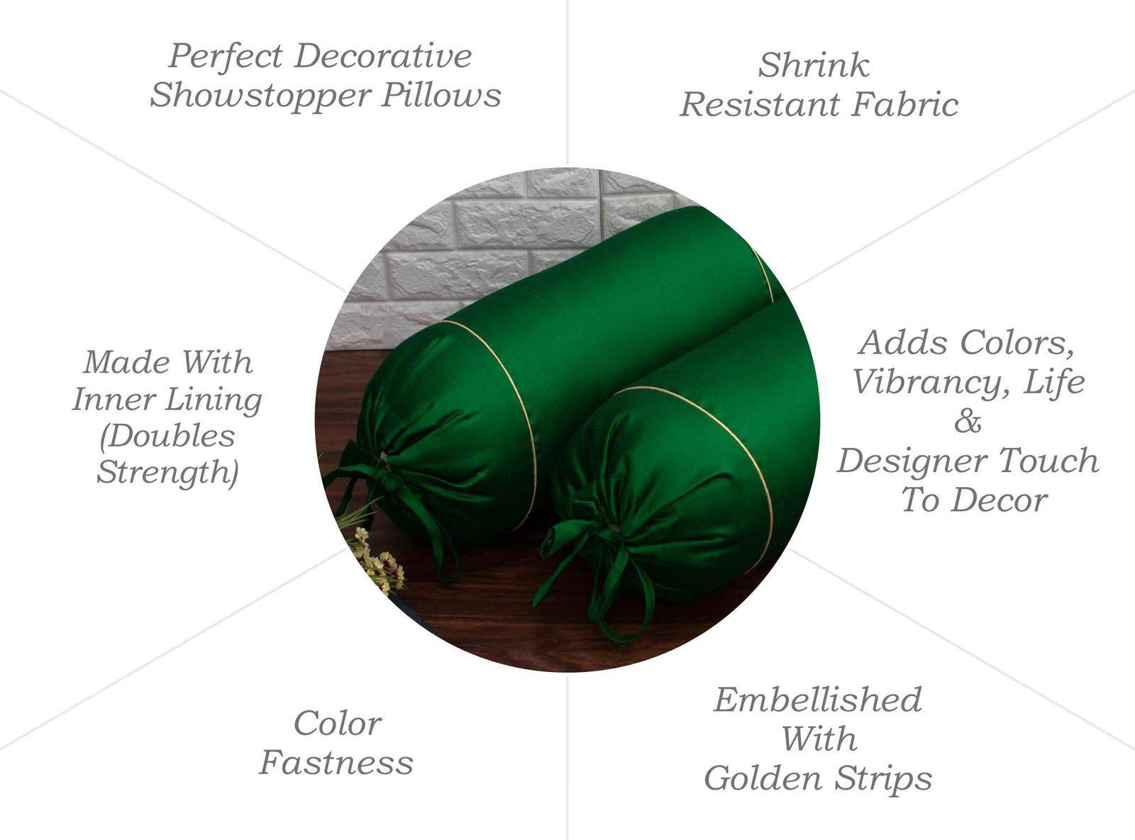 Plain Solid Superlative Emerald Green Bolster Covers - Image 6