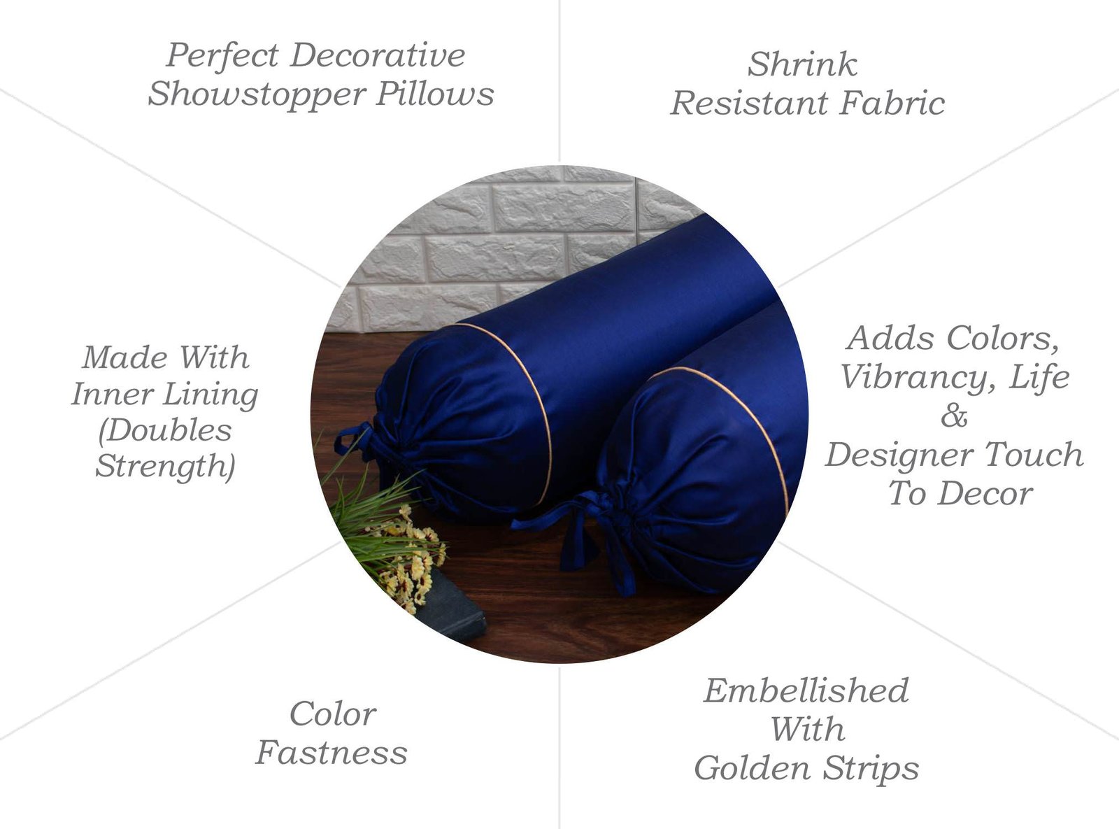 Plain Solid Superlative Dark Blue Bolster Covers - Image 6