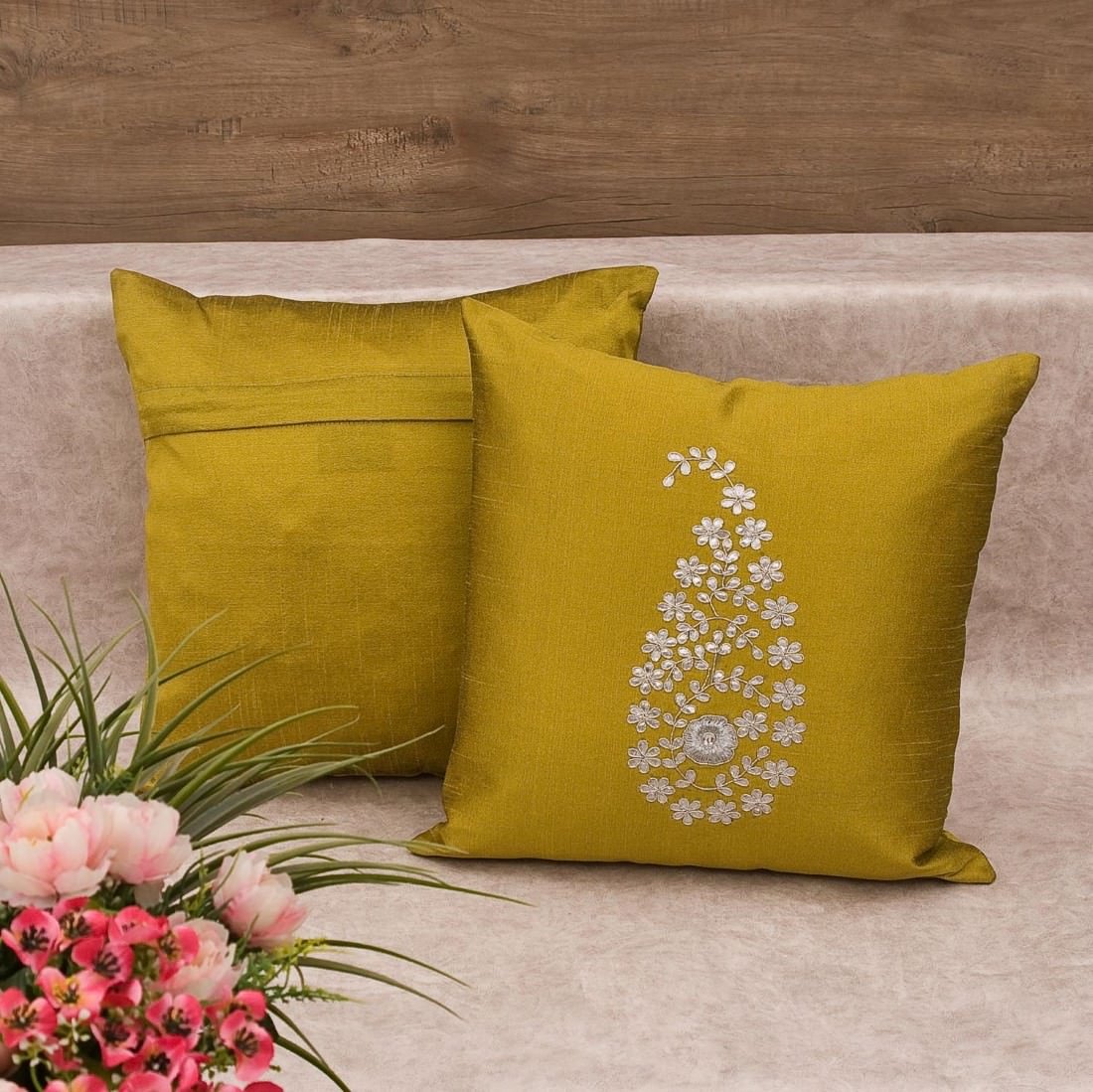 Mustard Yellow & Silver Paisley Gota Patti Hand Embroidery - Image 2