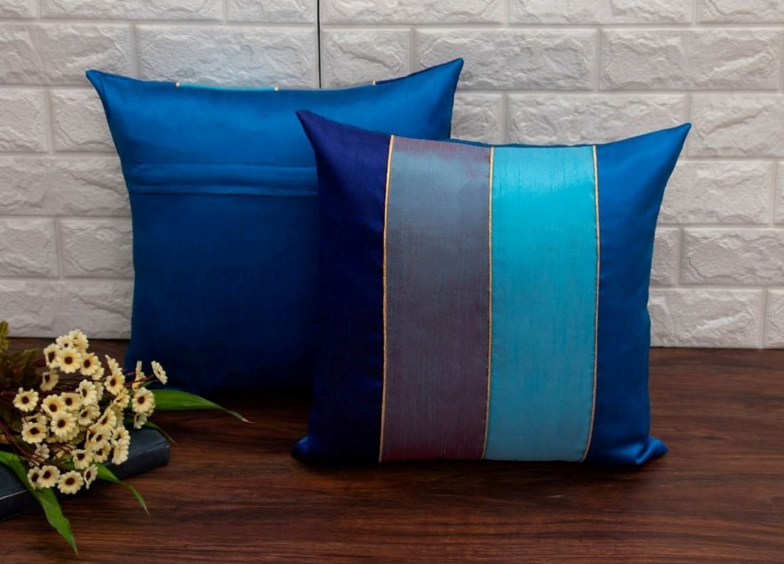 Go Blue 4 Shades of Blue Designer Kattran Cushion Covers - Image 3