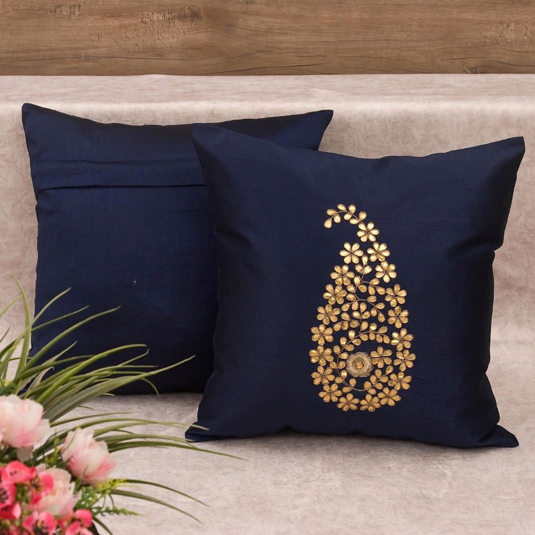 Navy Blue & Golden Paisley Gota Patti Hand Embroidery - Image 3