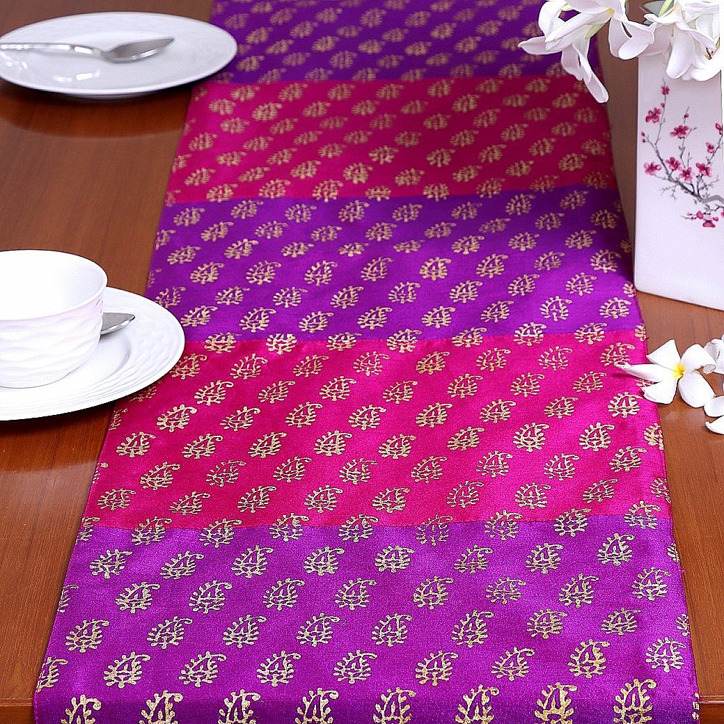 Paisley Shalimar Block Printed Silk Table Runner - Image 3