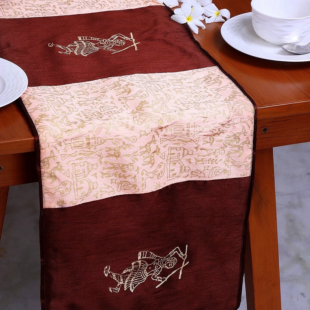 Warli Dandiya Tribe Block Printed Silk Table Runner - Image 3