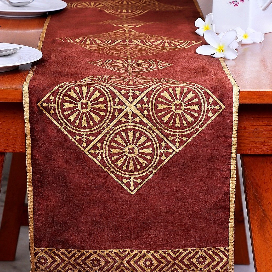 Sikri Chakra Block Printed Silk Table Runner - Image 3