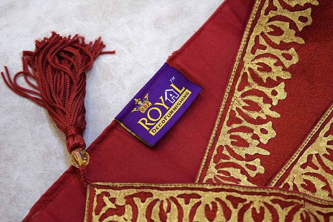 Royal Gold Hand Block Printed Premium Quality Silk Ethnic Table Runner - Maroon - Image 3