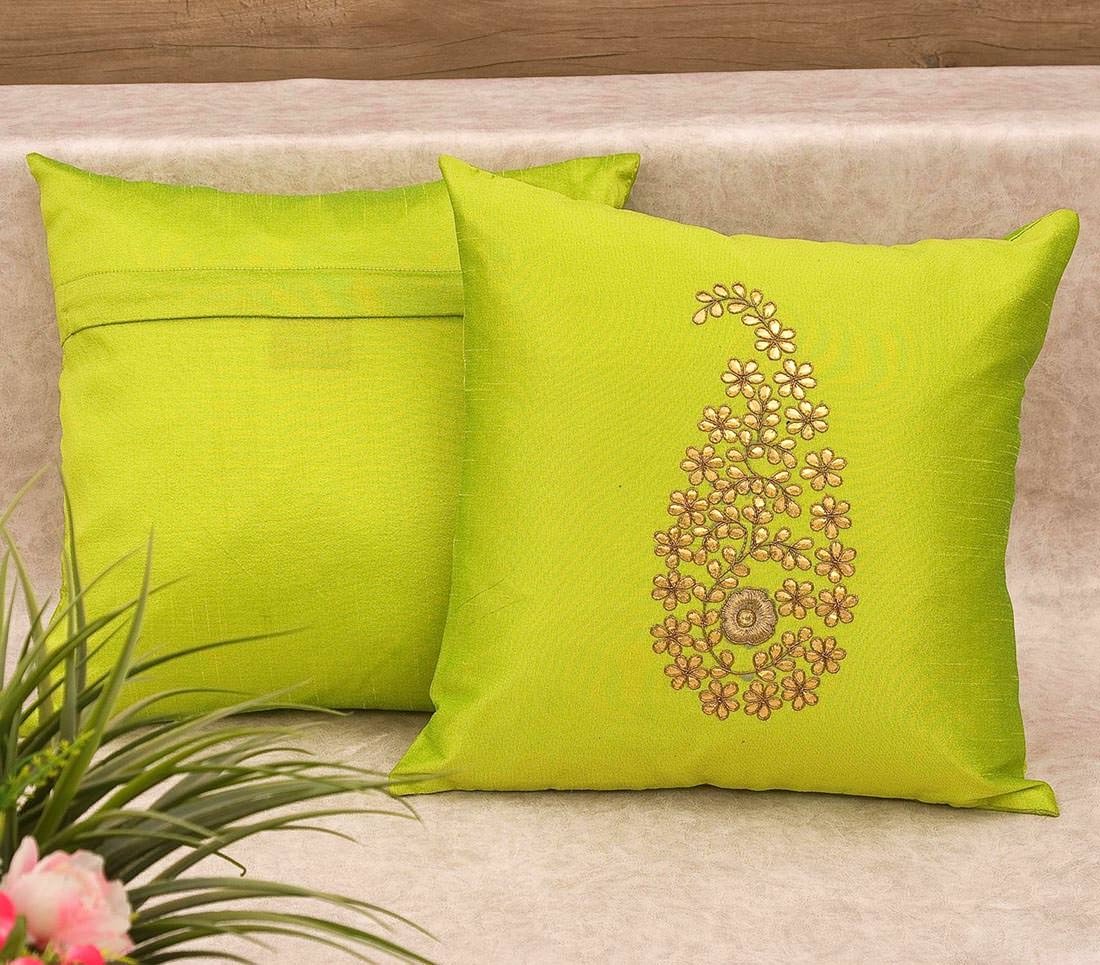 Parrot Green & Golden Paisley Gota Patti Hand Embroidery - Image 3