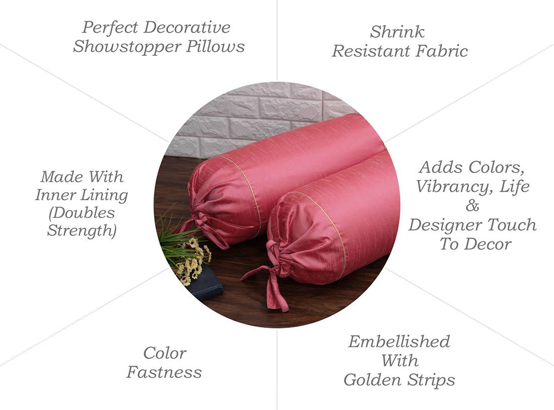 Plain Solid Superlative Blush Pink Bolster Covers - Image 3