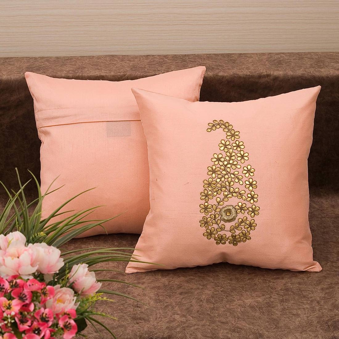 Peach & Golden Paisley Gota Patti Hand Embroidery - Image 3