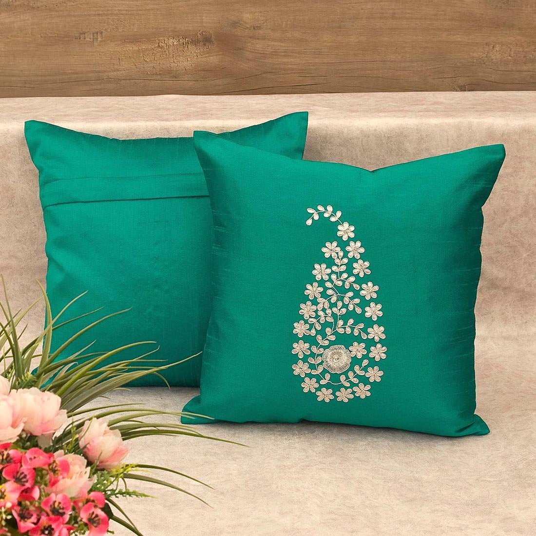 Peacock Green & Silver Paisley Gota Patti Hand Embroidery - Image 3