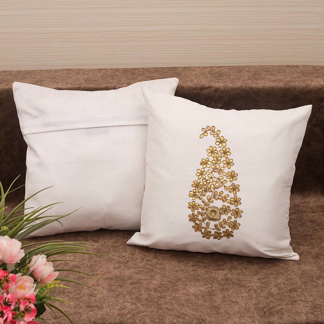 Pure White & Golden Paisley Gota Patti Hand Embroidery - Image 3