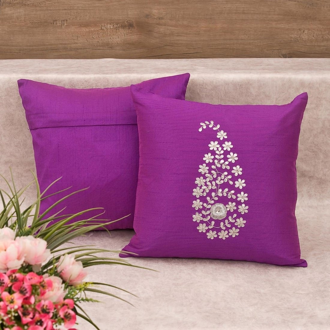 Purple & Silver Paisley Gota Patti Hand Embroidery - Image 3