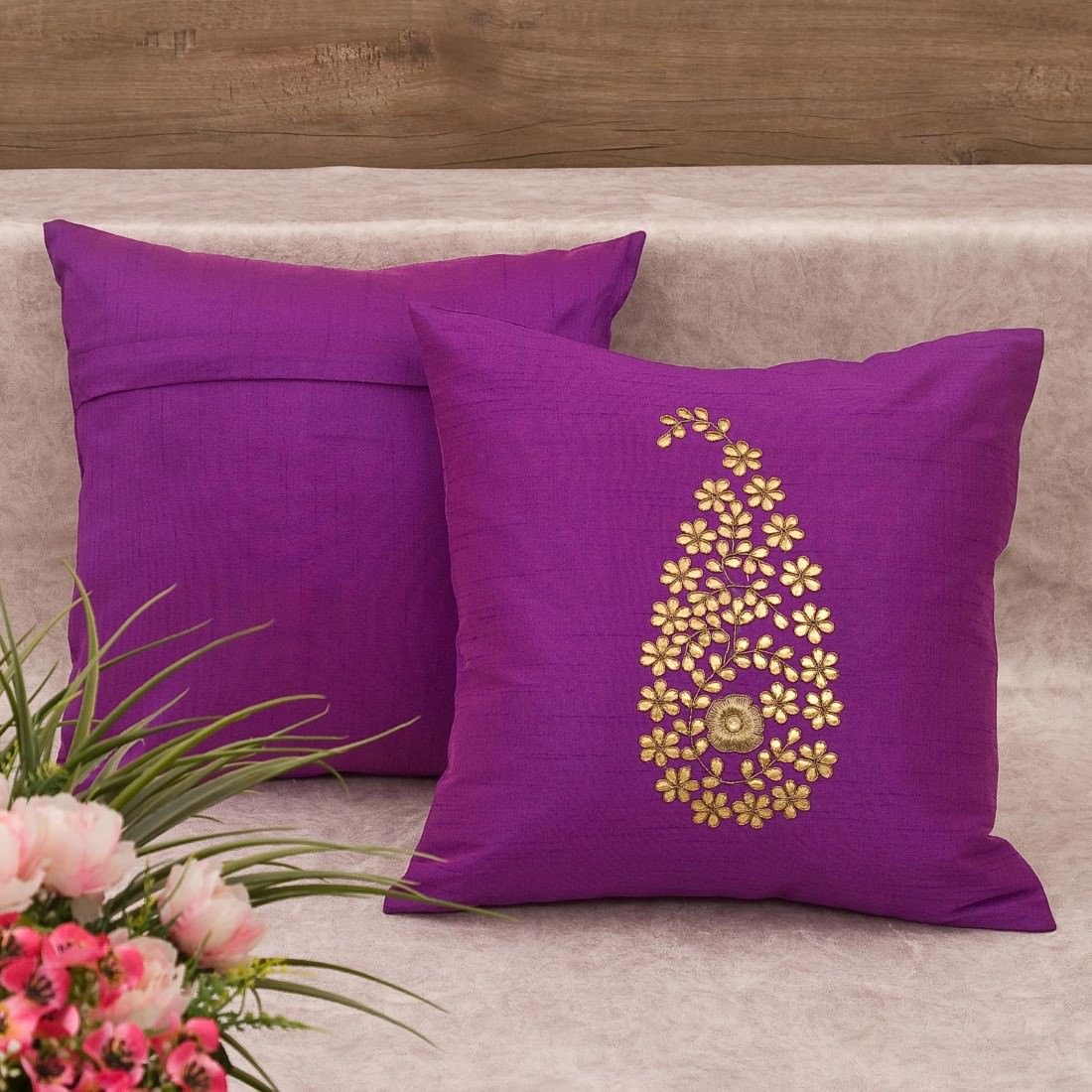 Purple & Golden Paisley Gota Patti Hand Embroidery - Image 3