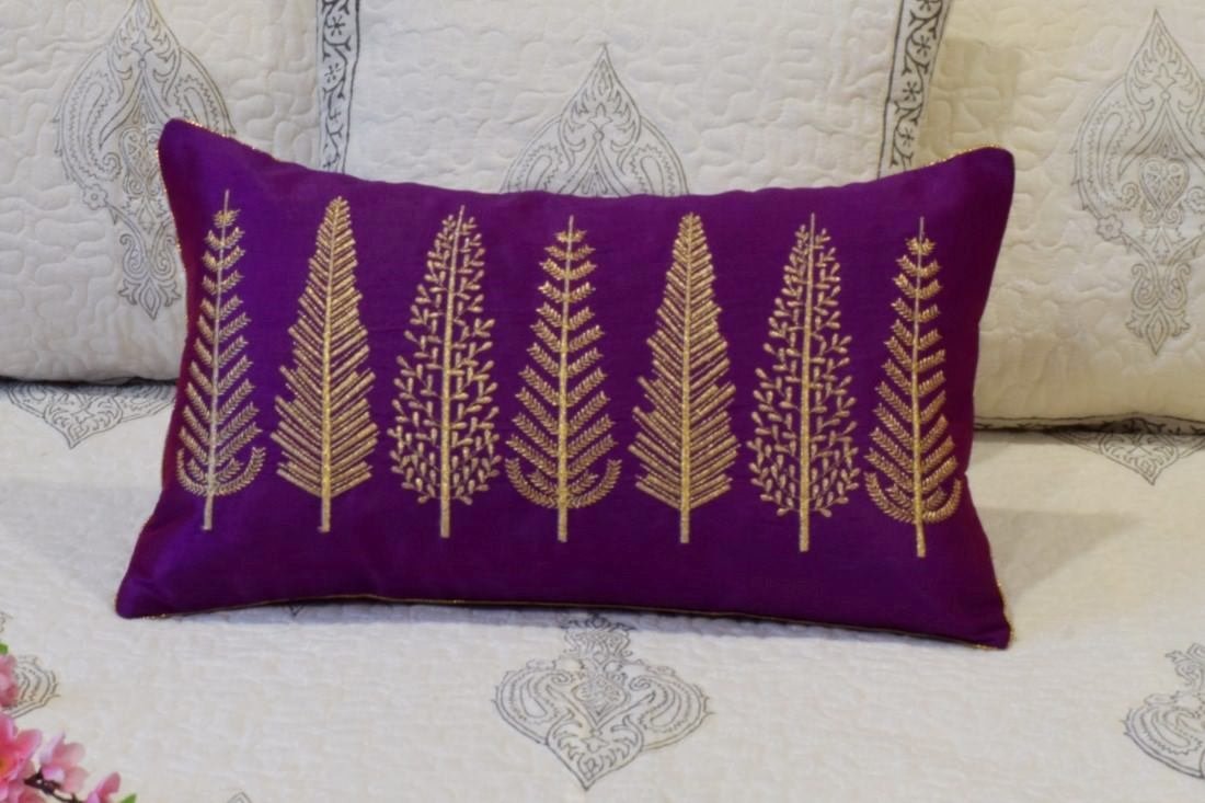 Baag-e-Bahaar Purple Rectangular Cushion Covers - Image 3