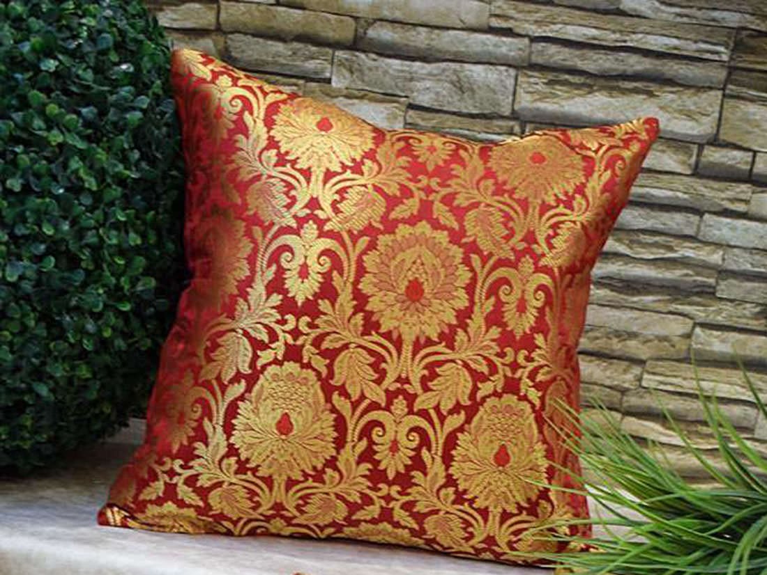 5 Piece Pure Brocade Red & Golden Classic Mughal Banarasi Design Diwan Set Combo - Image 3