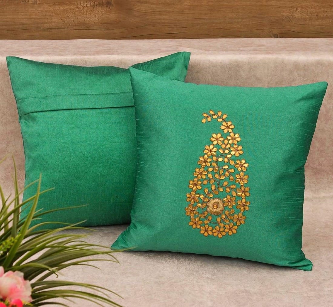 Sea Green & Golden Paisley Gota Patti Hand Embroidery - Image 3
