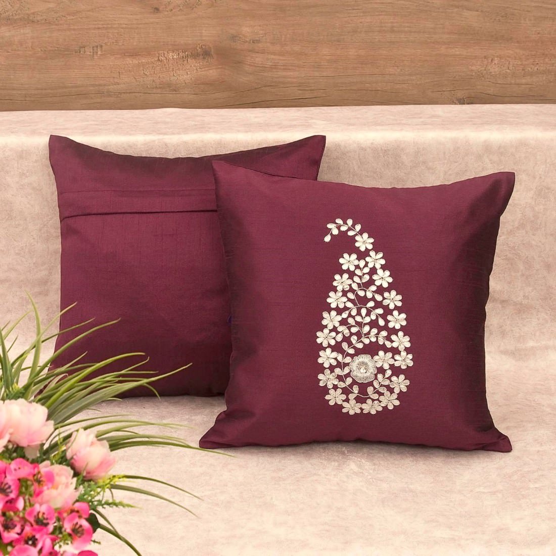 Wine & Silver Paisley Gota Patti Hand Embroidery - Image 3