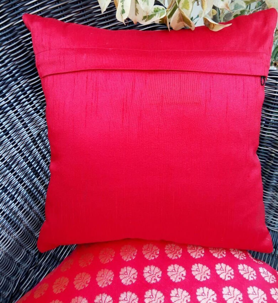 Premium Quality Flamboyant Red & Golden Brocade Cushion Covers - Image 3