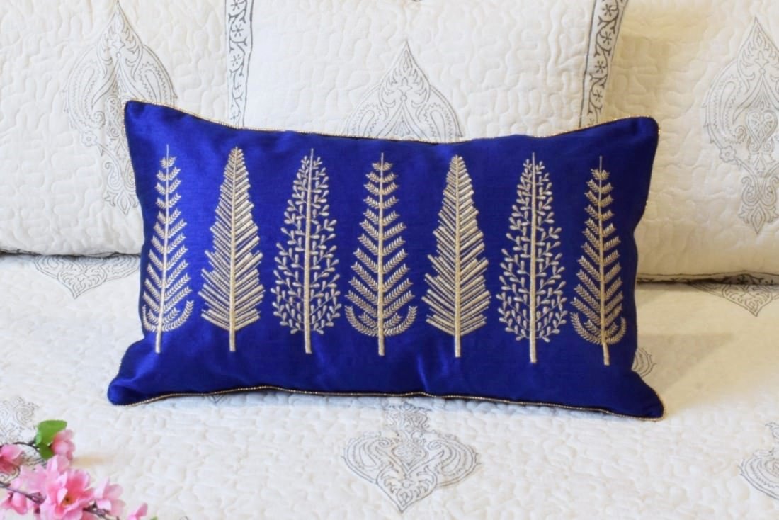 Baag-e-Bahaar Dark Blue Rectangular Cushion Covers - Image 3