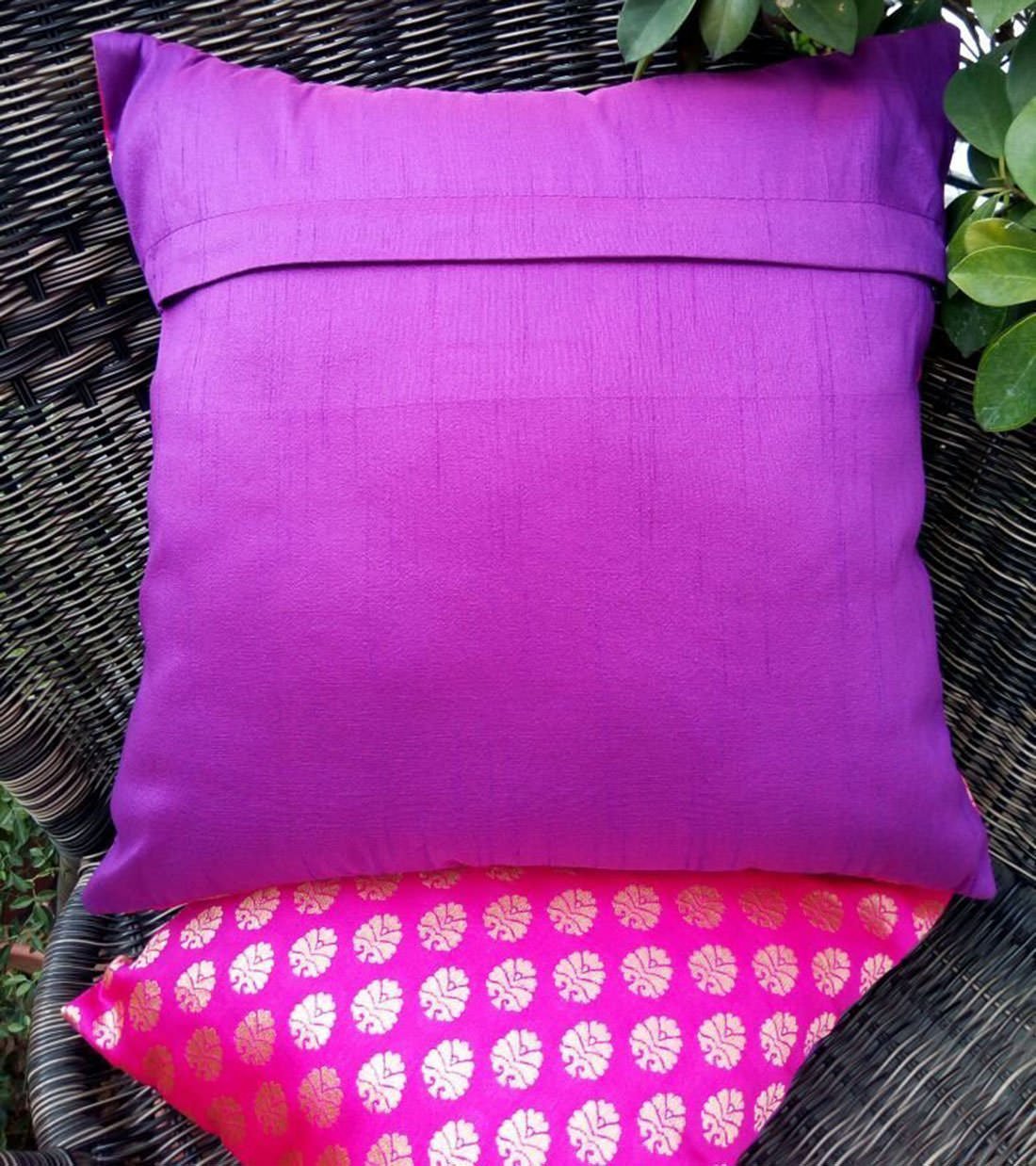 Premium Quality Hot Pink & Golden Brocade Cushion Covers - Image 3