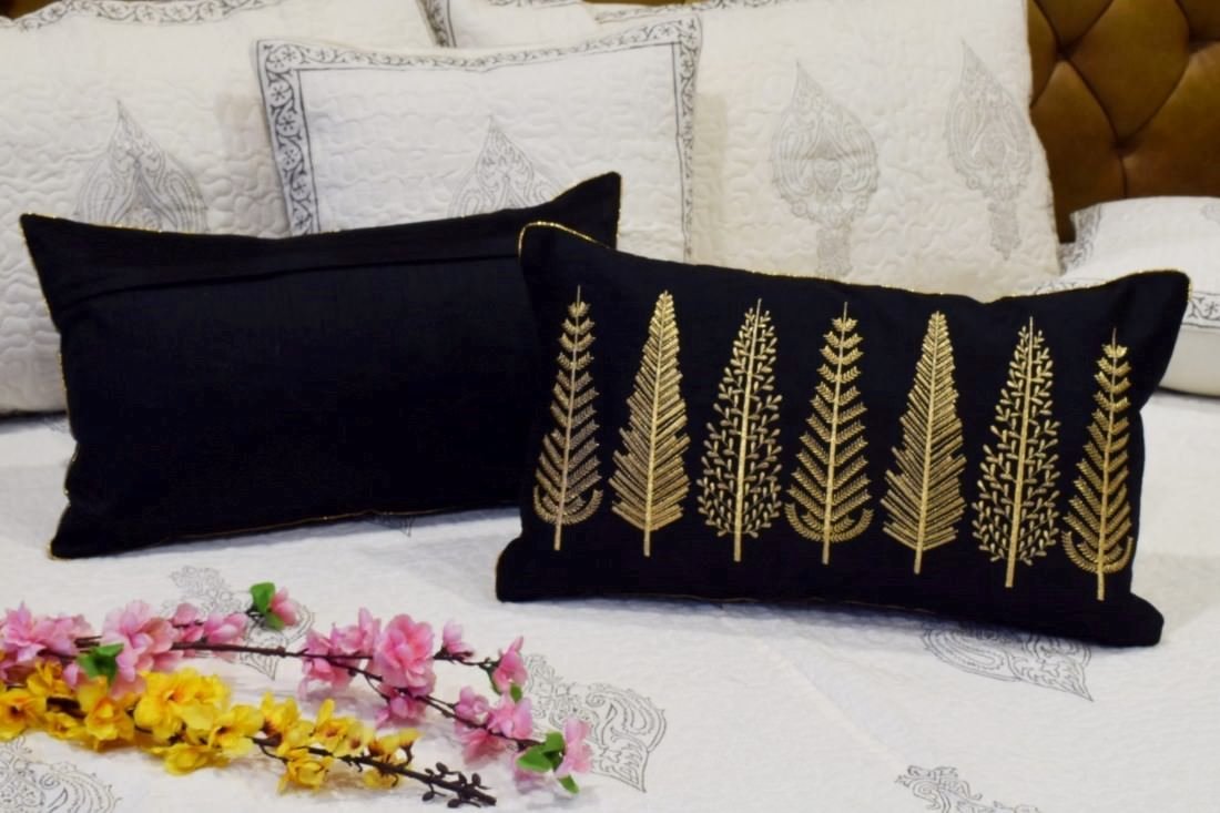 Baag-e-Bahaar Black Rectangular Cushion Covers - Image 3
