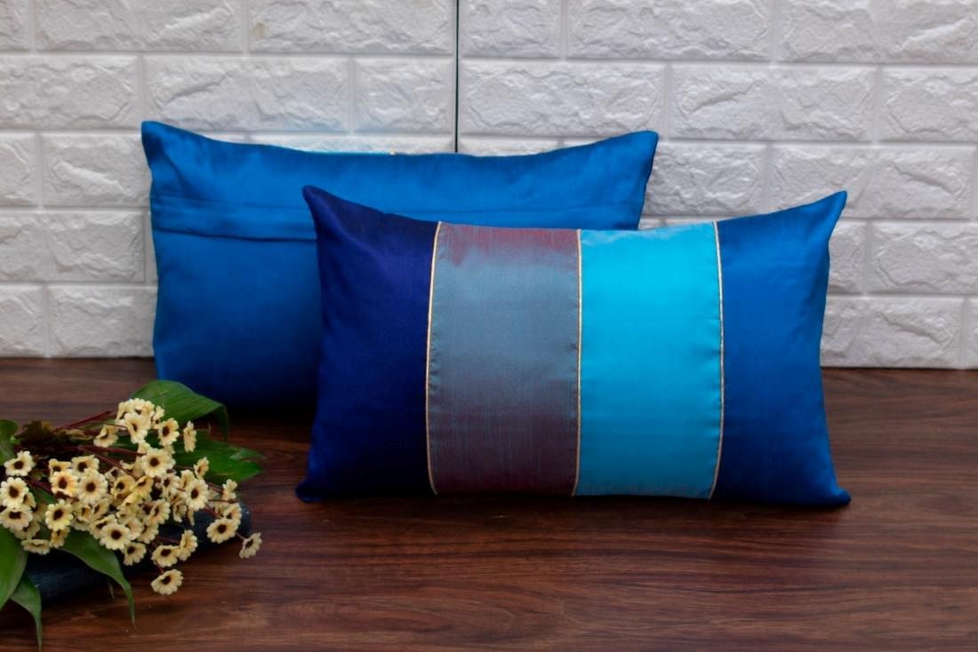 Go Blue 4 Shades of Blue Designer Rectangular Kattran Cushion Covers - Image 3