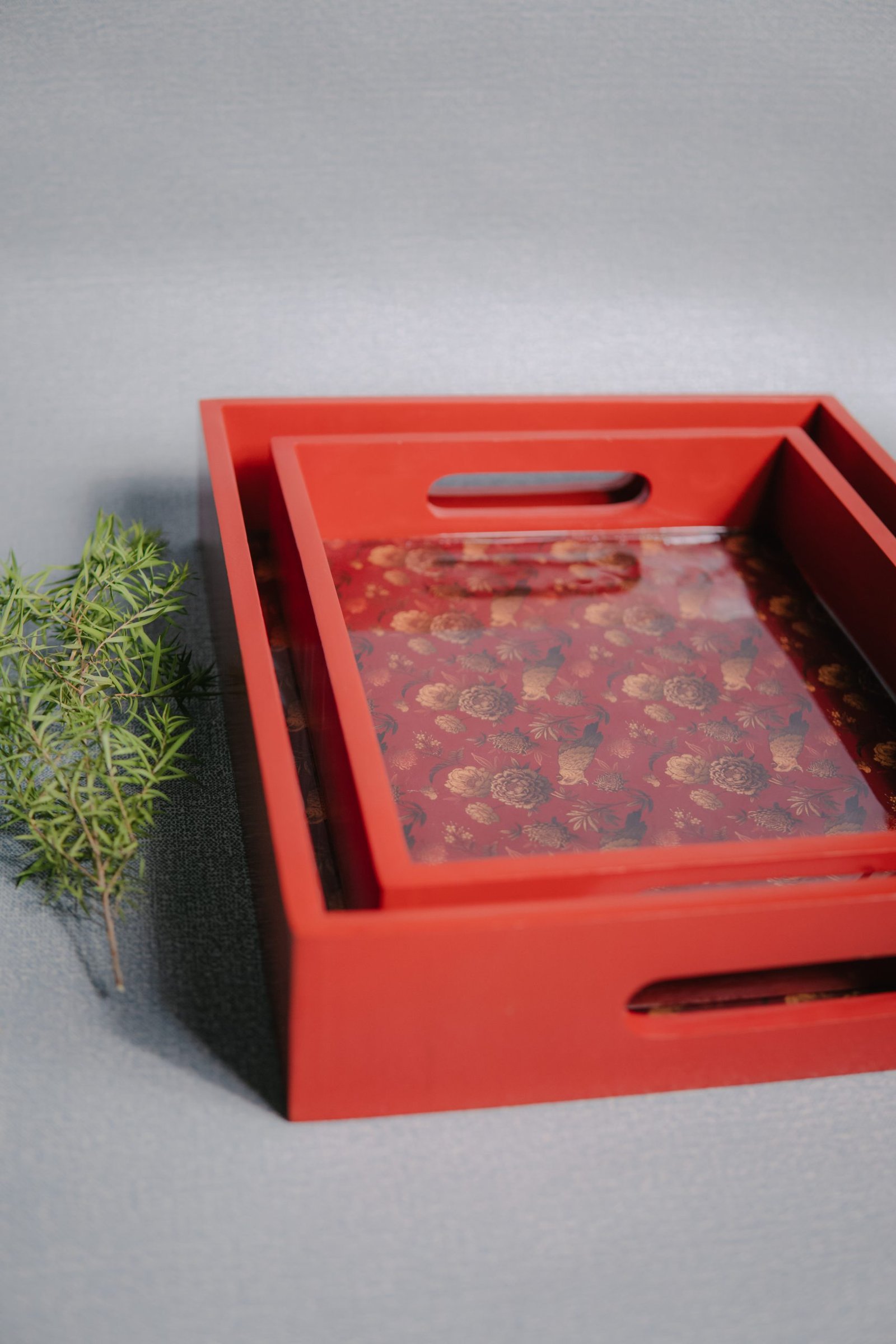 Wooden Artistic Red Meadow Serving Trays (Set of 2) - Image 3