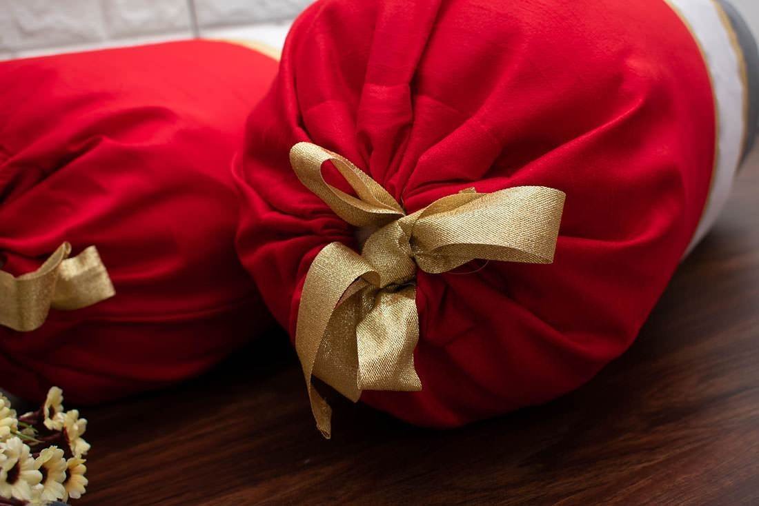 TRI Color Golden Zari Decorative Bolster Covers (Red, White, Grey ) - Image 4