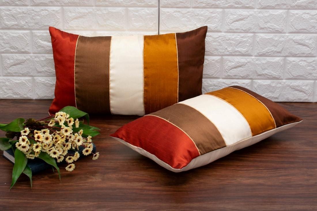 Go Natural 5 Shades of Wooden Earthy Tone Designer Rectangular Kattran Cushion Covers - Image 4