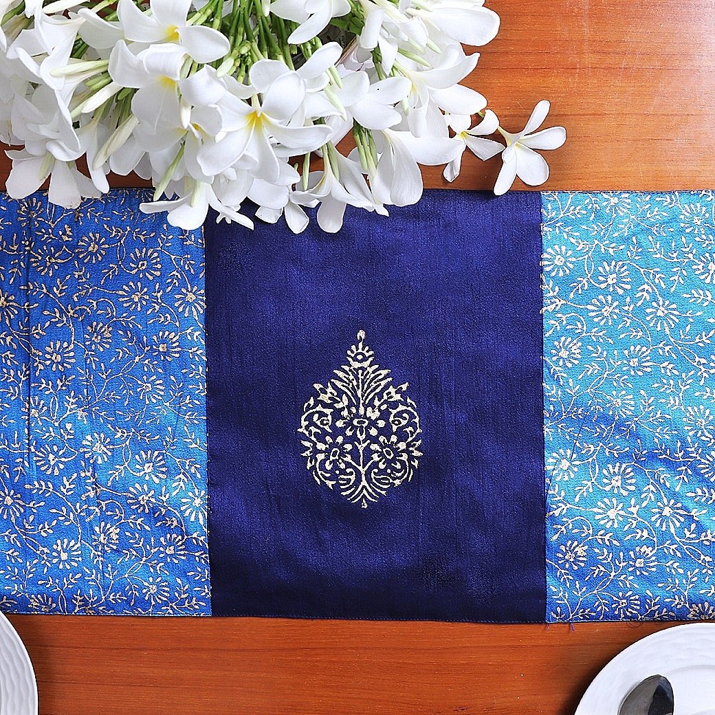 Anjuman Jaal Block Printed Silk Table Runner - Image 4