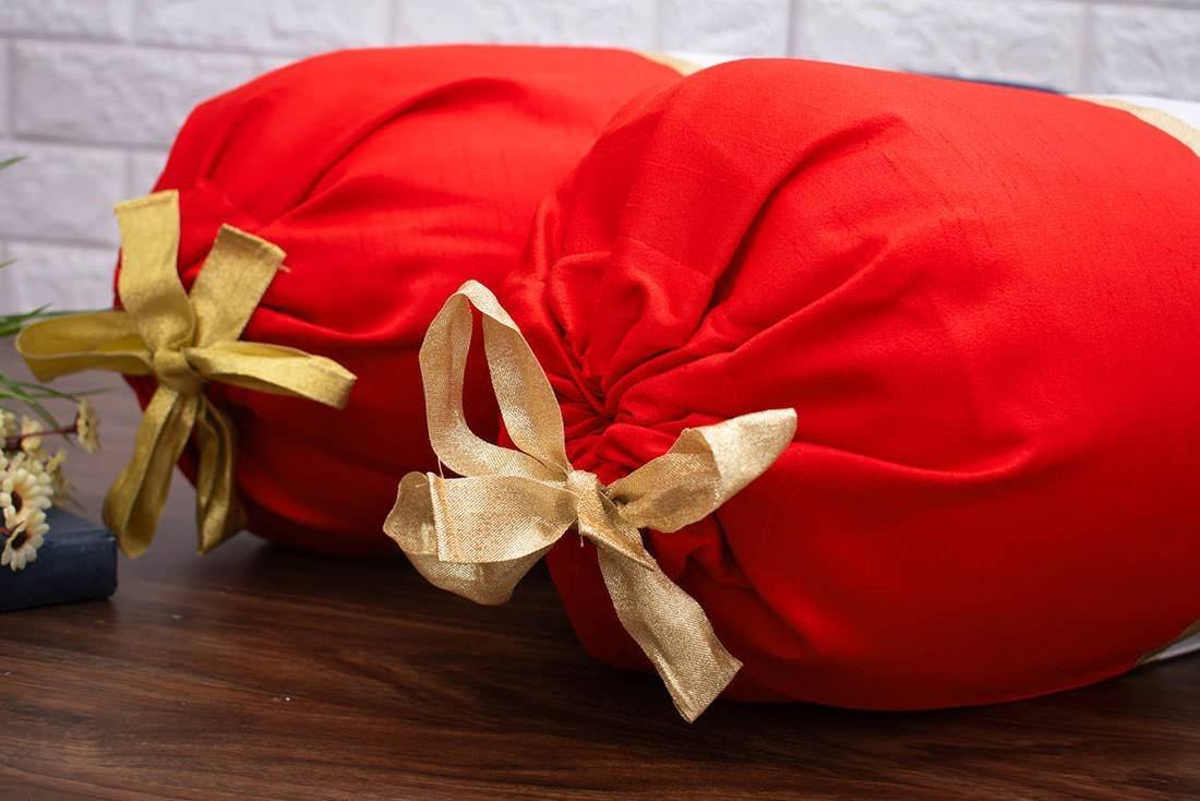 TRI Color Golden Zari Decorative Bolster Covers (Navy, White, Red) - Image 5