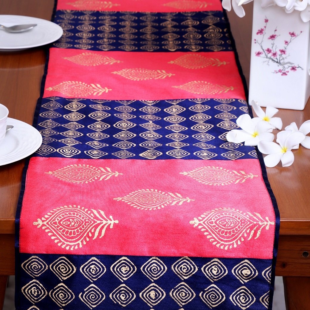 Arabic Pankhuri Block Printed Silk Table Runner - Image 4