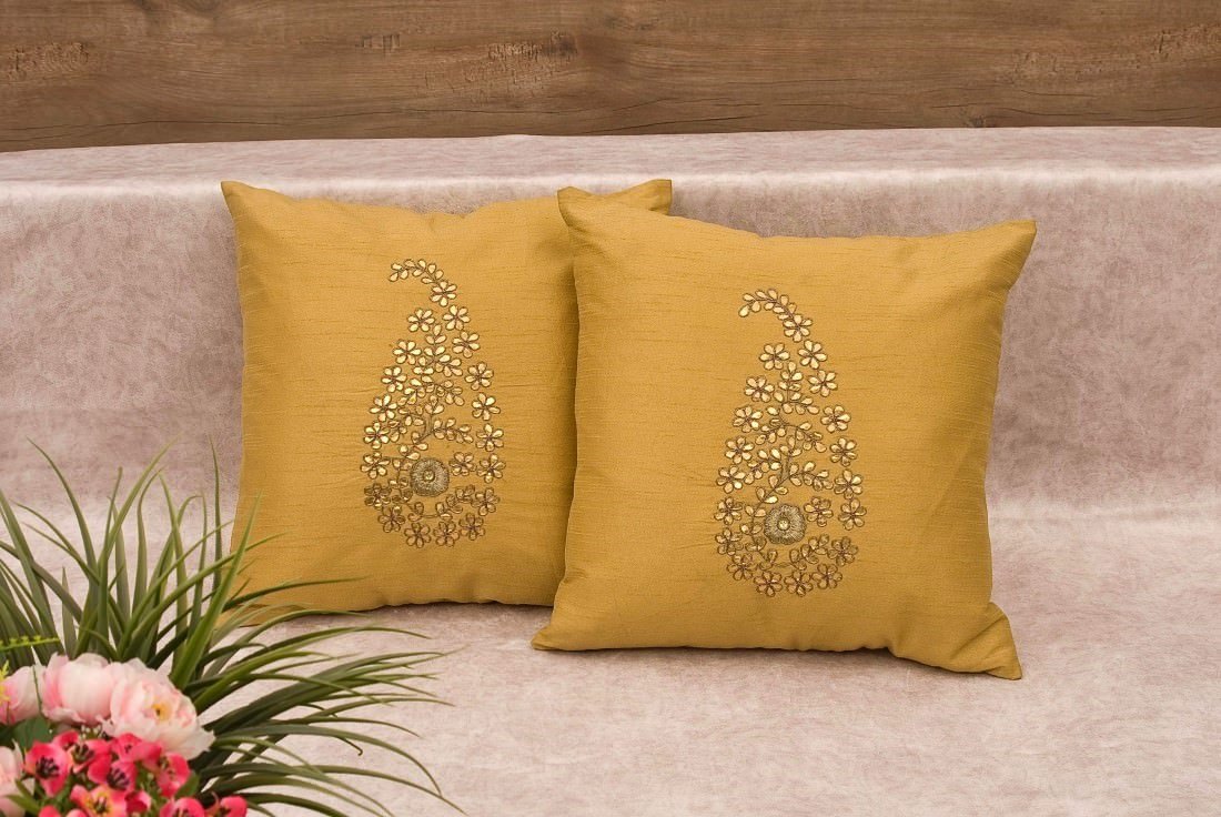 Beige & Golden Paisley Gota Patti Hand Embroidery - Image 4