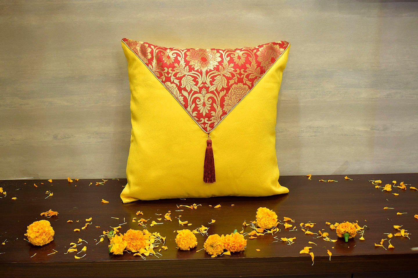 Mehrang Cushion Covers Combo (Beige, Steel Blue, Sunshine Yellow) - Image 4