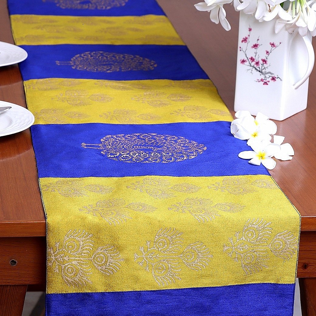 Mayur Pankh Block Printed Silk Table Runner - Image 4