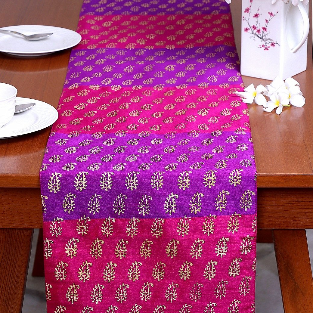 Paisley Shalimar Block Printed Silk Table Runner - Image 4