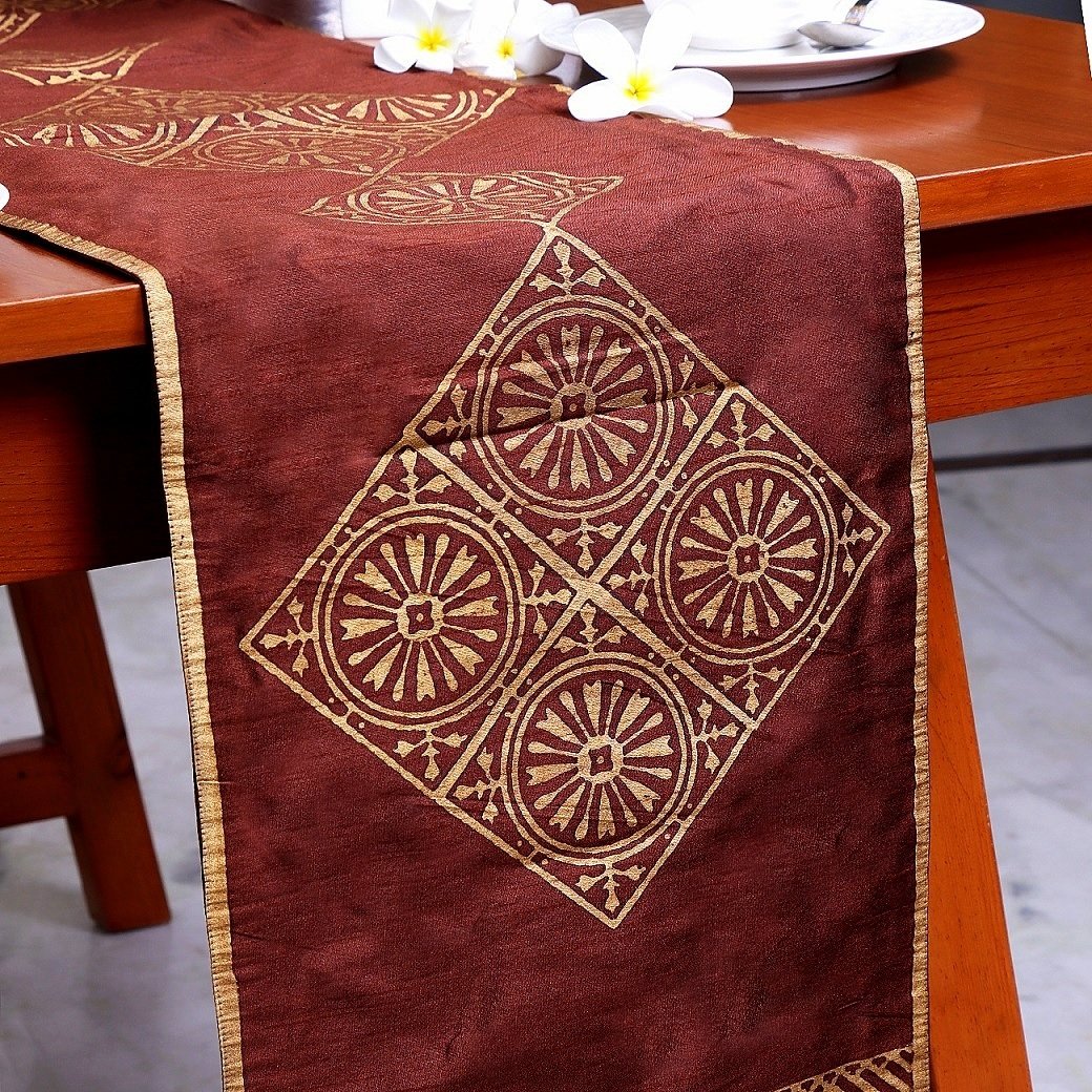 Sikri Chakra Block Printed Silk Table Runner - Image 4