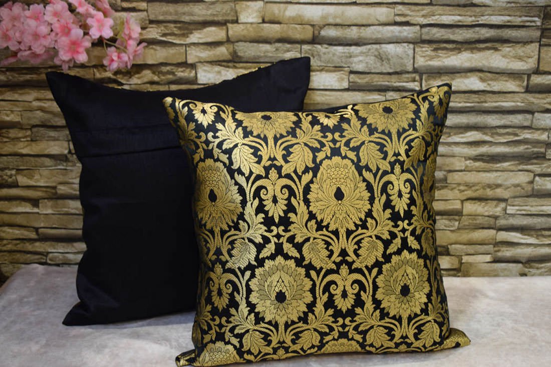 MUGHAL BANARASI Brocade Cushion Covers (Black & Golden) - Image 3