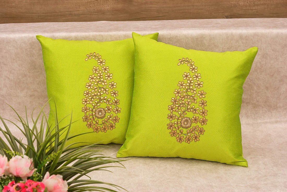 Parrot Green & Golden Paisley Gota Patti Hand Embroidery - Image 2