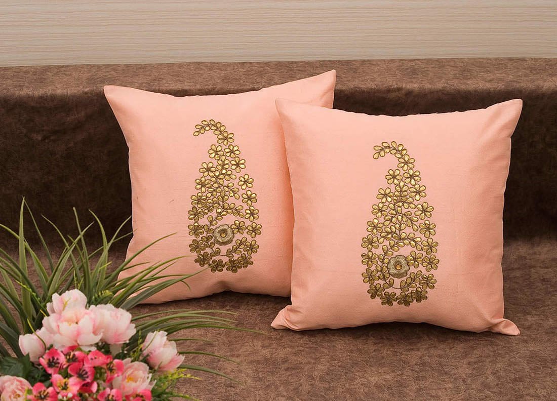 Peach & Golden Paisley Gota Patti Hand Embroidery - Image 2