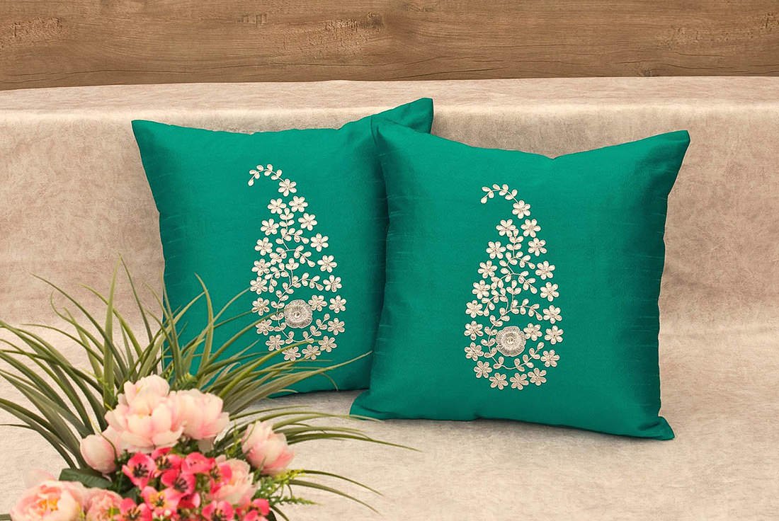 Peacock Green & Silver Paisley Gota Patti Hand Embroidery - Image 2