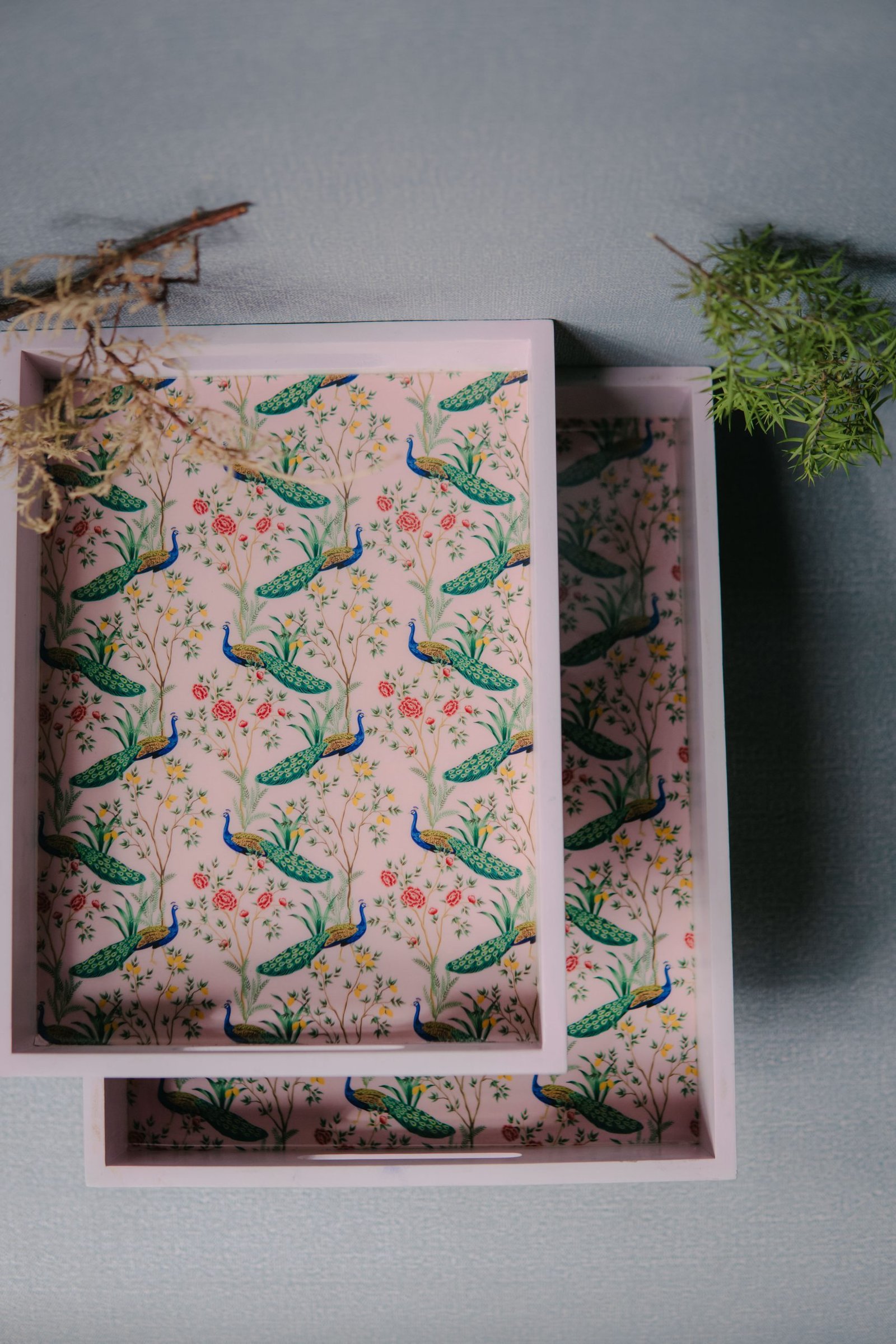 Wooden Artistic Mayur Firdaus Serving Trays (Set of 2) - Image 4