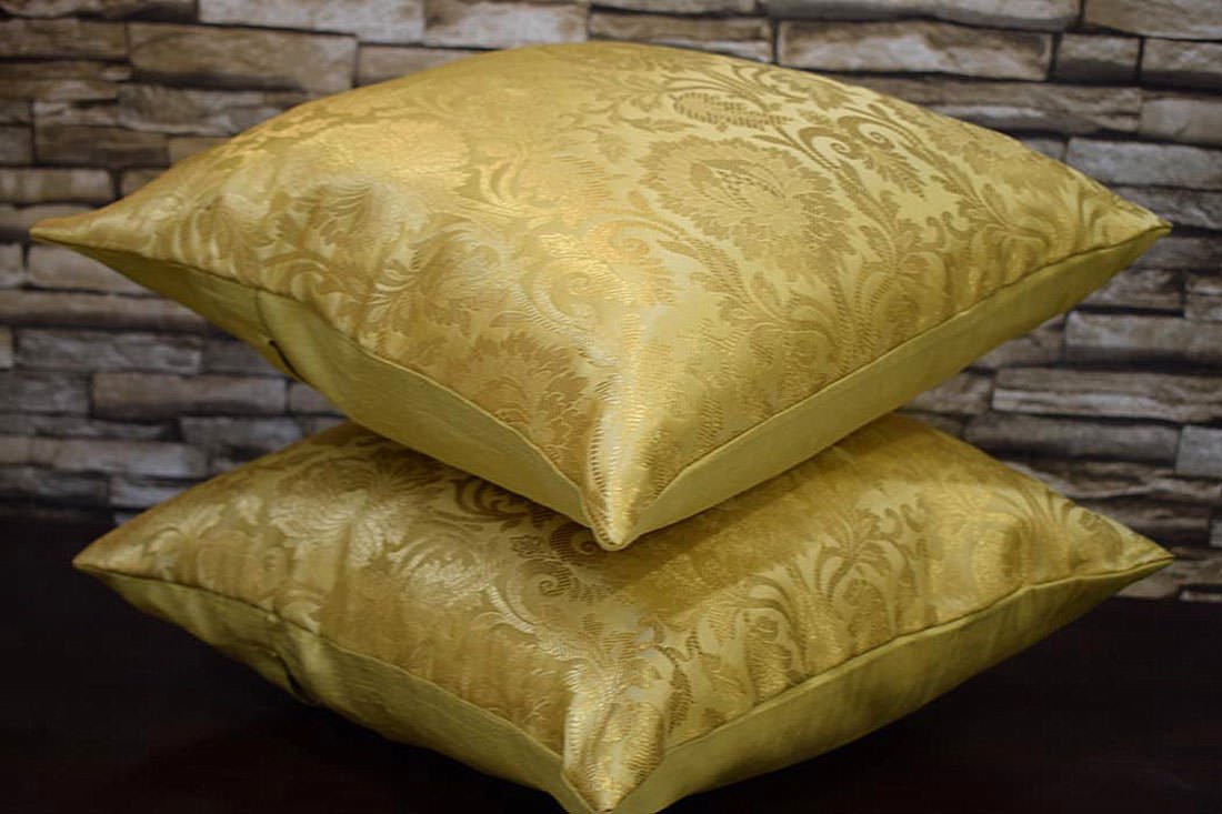 MUGHAL BANARASI Brocade Cushion Covers (Marigold Beige & Golden) - Image 3
