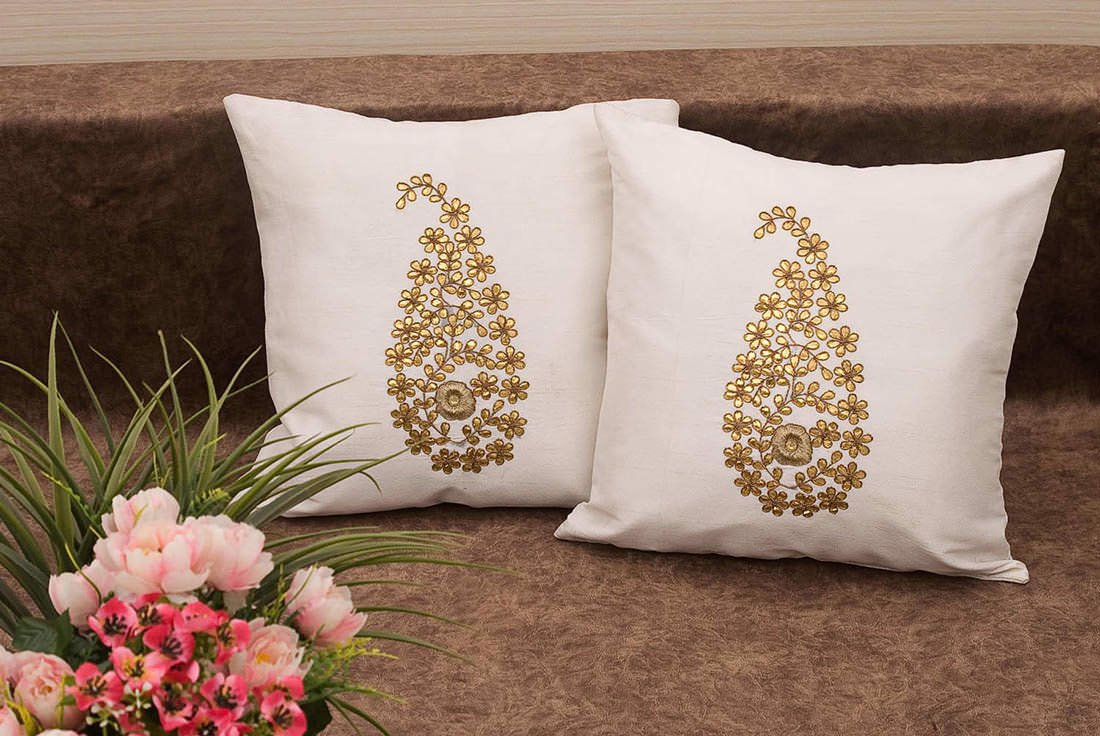 Pure White & Golden Paisley Gota Patti Hand Embroidery - Image 2