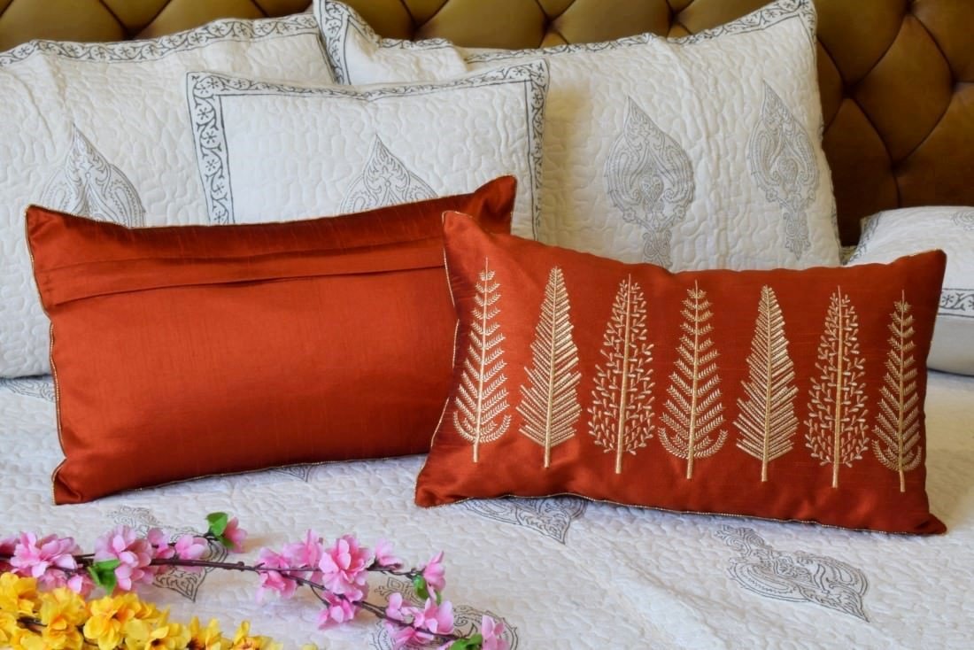 Baag-e-Bahaar Red Brown Rectangular Cushion Covers - Image 4