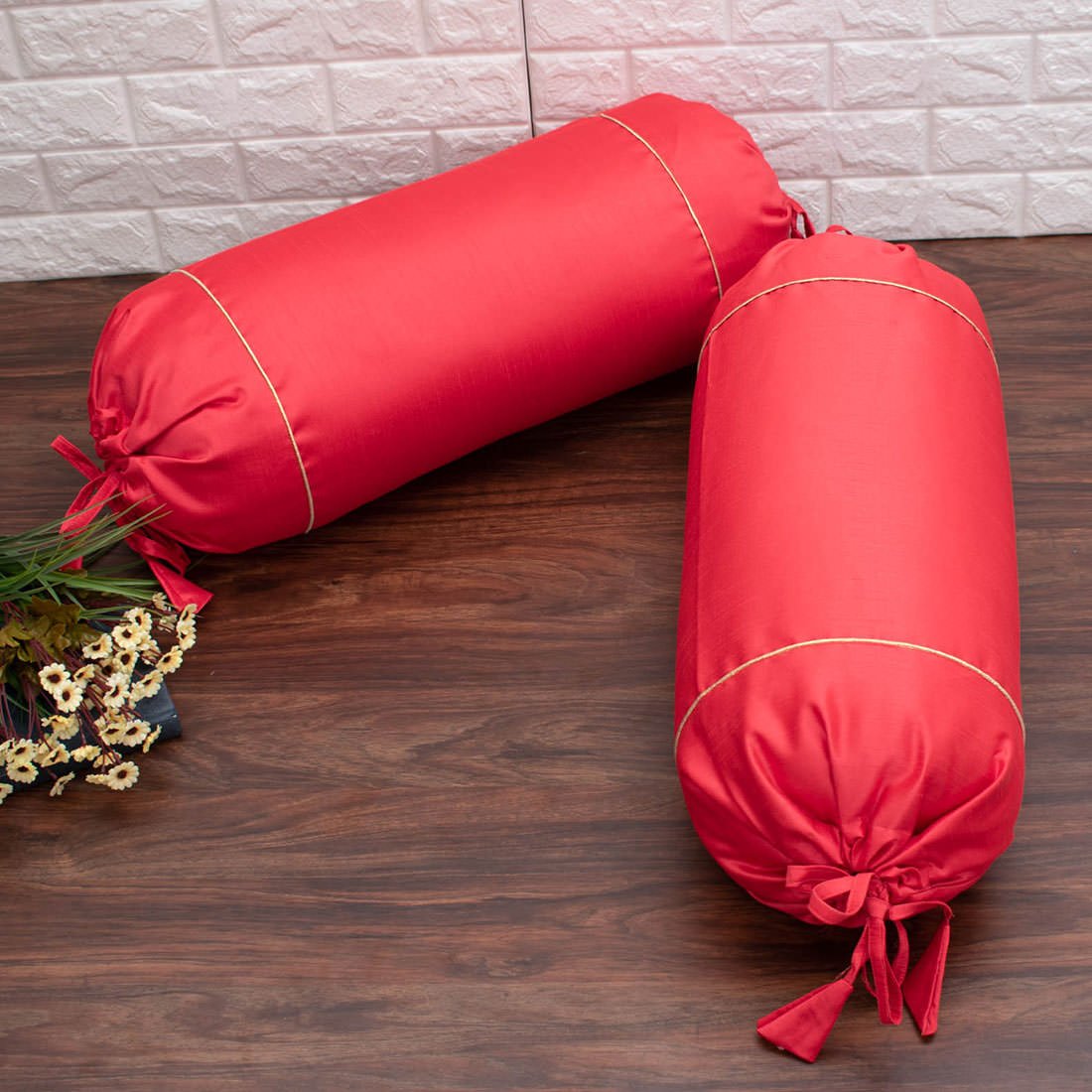 Plain Solid Superlative Coral Bolster Covers - Image 2