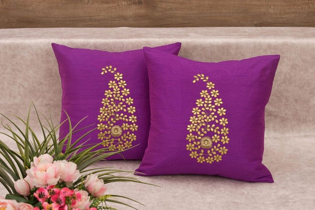 Purple & Golden Paisley Gota Patti Hand Embroidery - Image 2