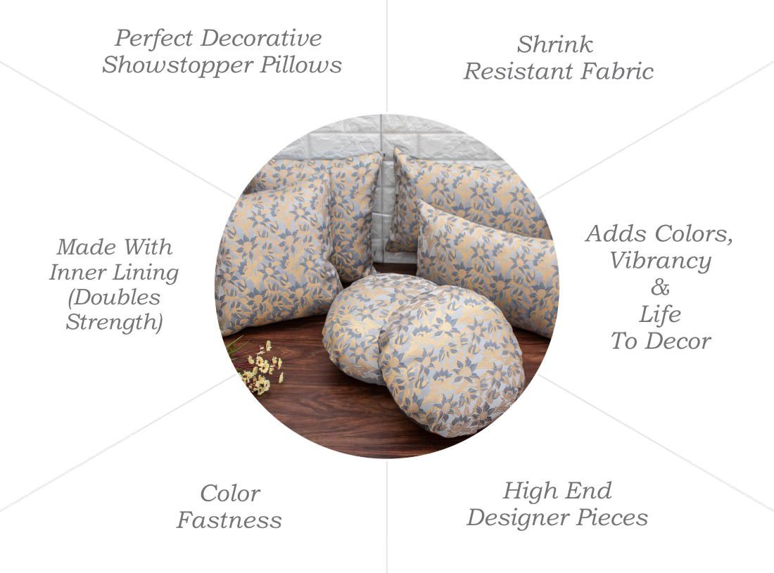 Grey Bageecha Floral Brocade Silk Rectangular Cushion Covers - Image 6