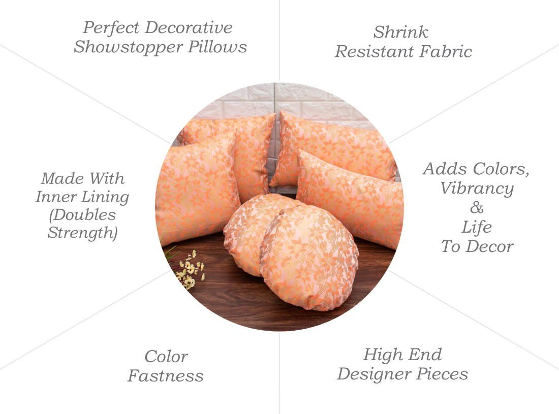 Peach Bageecha Floral Brocade Silk Rectangular Cushion Covers - Image 6