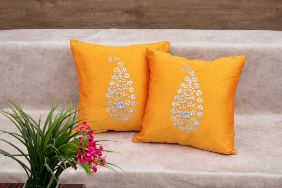 Rustic Yellow & Silver Paisley Gota Patti Hand Embroidery - Image 3